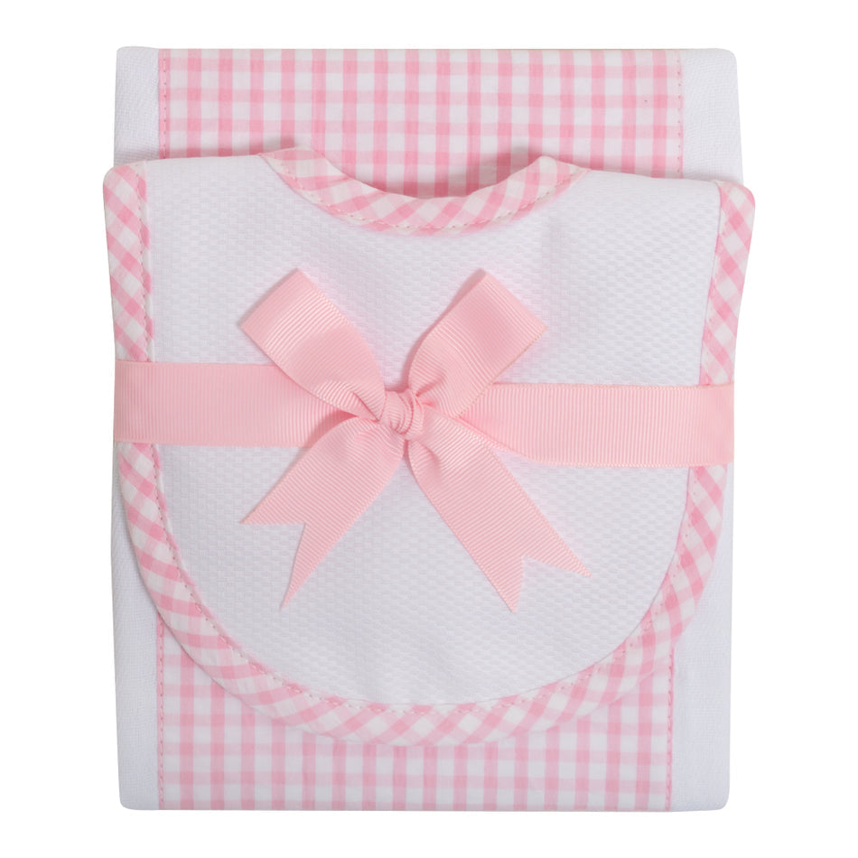 Pink Check Drooler Bib & Burp Set