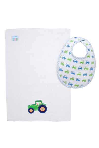 Tractor Basic Bib & Burp Set