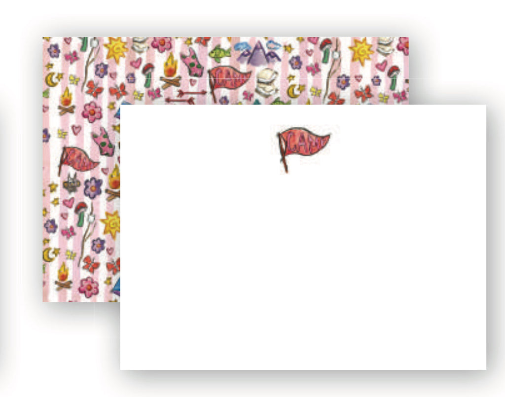 "Happy Camper" Note Cards, pink stripe