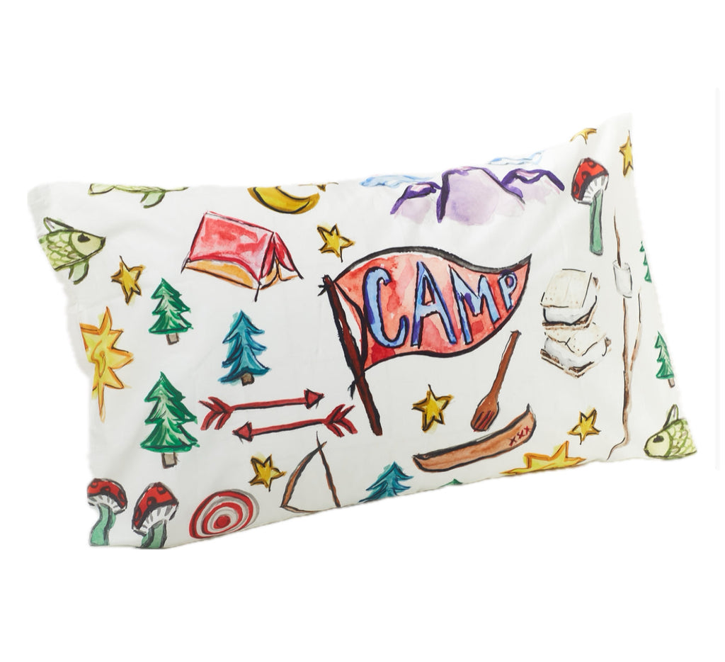 "Happy Camper" Pillowcase, blue