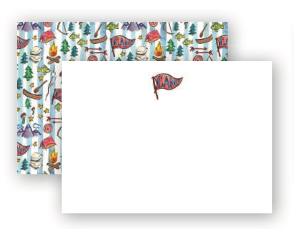 "Happy Camper" Note Cards, blue stripe