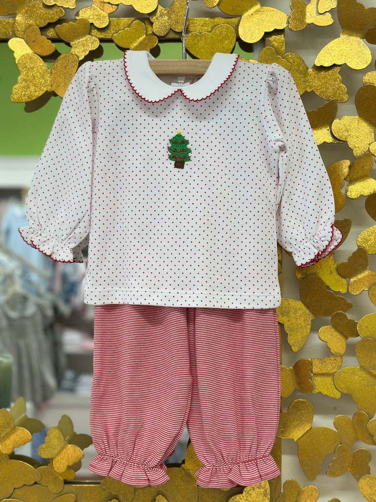 Girls Christmas Tree LS Knit Blouse & Bloomer Pant Set