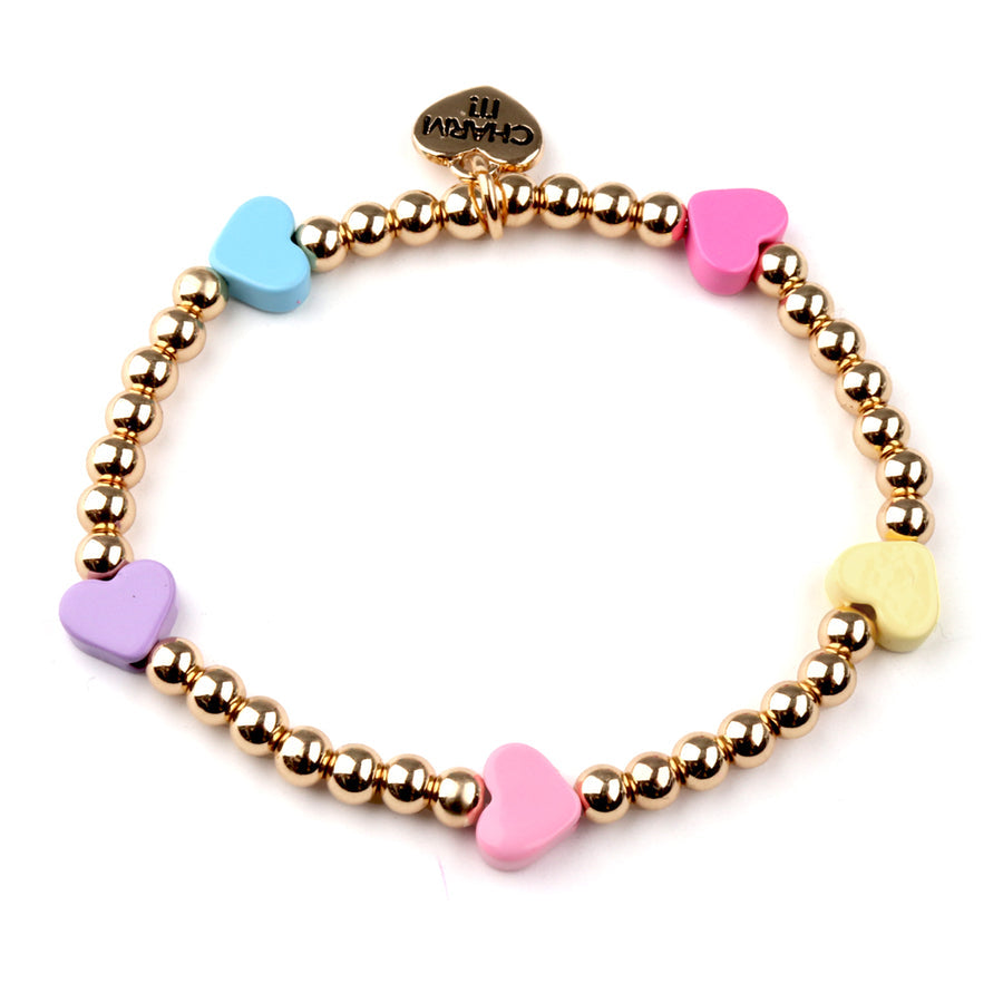 Charm it! Gold Pastel Multi Heart Stretch Bracelet