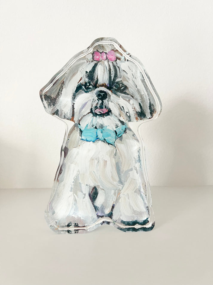 Acrylic Shih Tzu, hair bow