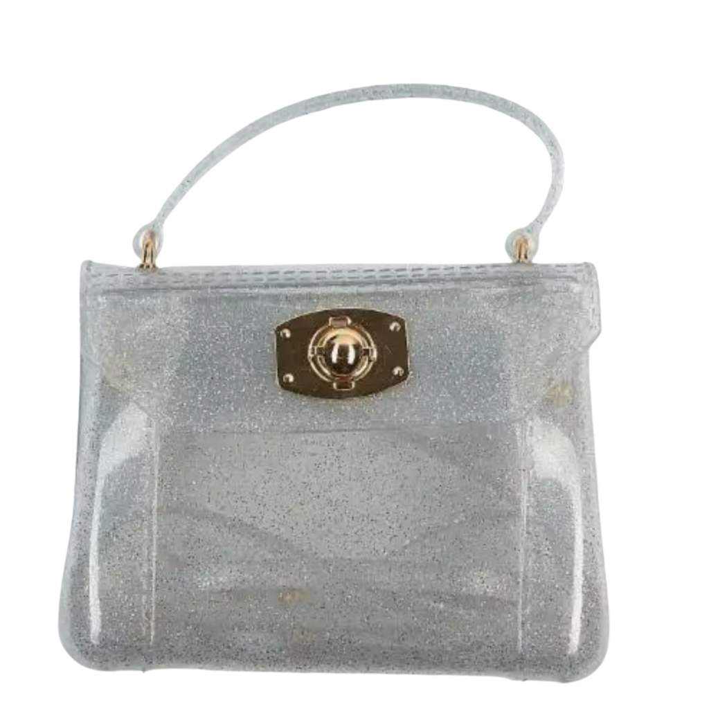 Gold Closure Glitter Jelly Bag - Silver