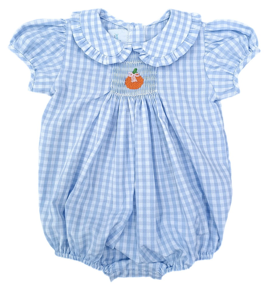 Margaret Blue Gingham Bubble, pumpkins