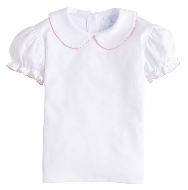 Short Sleeve Peter Pan Blouse - Light Pink