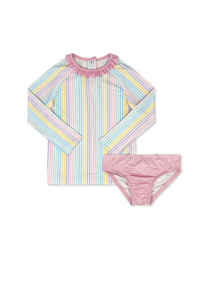Sun & Sand Rash Guard Set - Petunia Pinstripe
