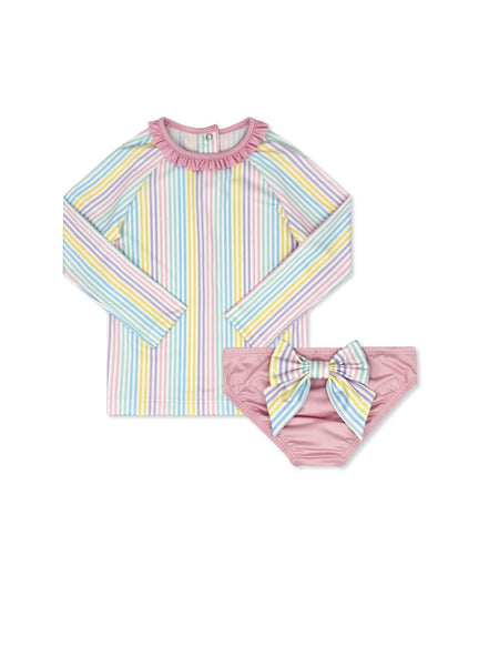 Sun & Sand Rash Guard Set - Petunia Pinstripe