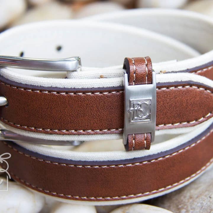 Double Leather Belt - Antique White/Brown