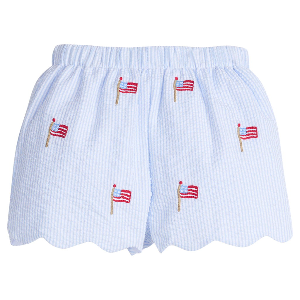 Embroidered Scallop Short - Flags
