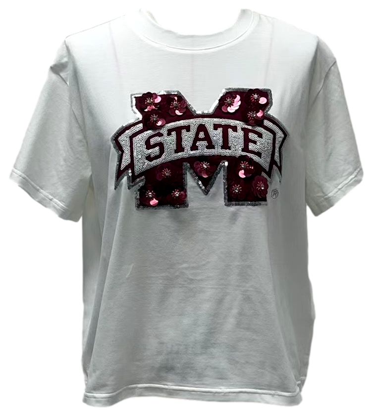 Mississippi State Sequin Flower Tee