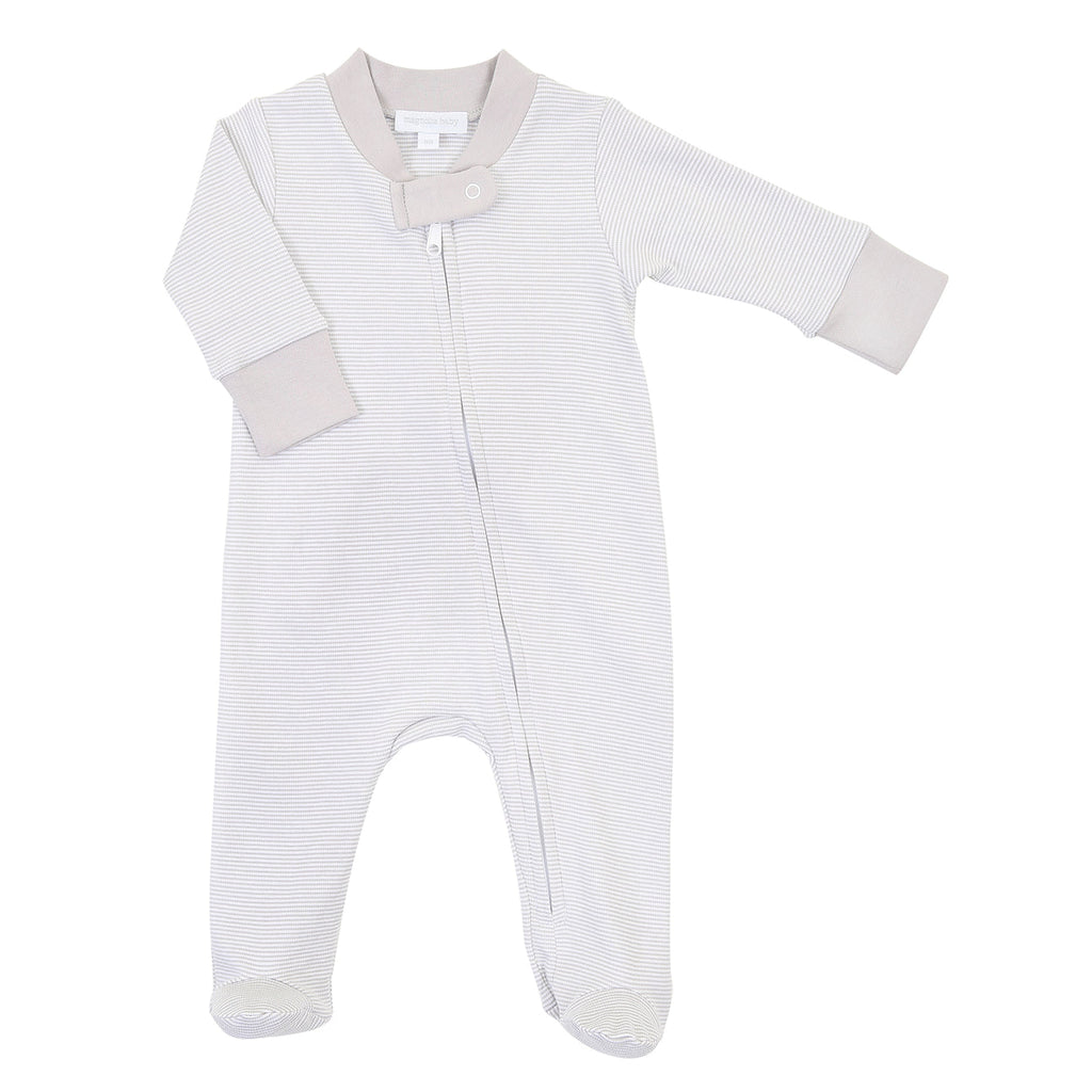 Essential Stripe Zip Footie - Grey