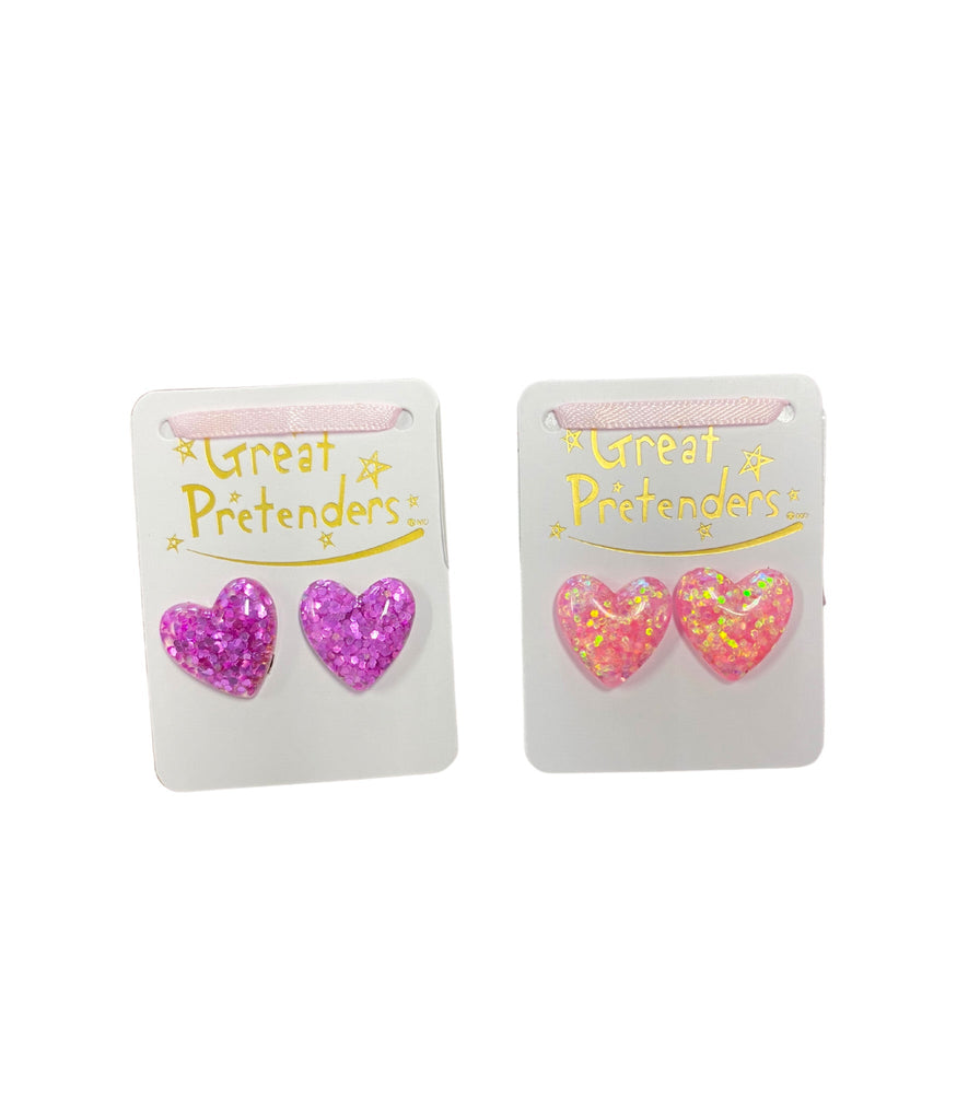 Boutique Glitter Hearts Clip On Earrings