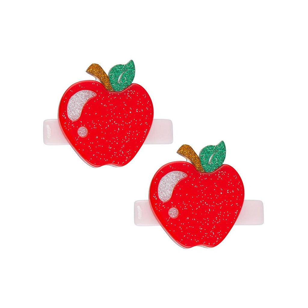 Apple Red with Glitter Hair Clips