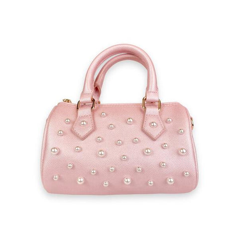 Pearl Studs Leather Barrel Bag