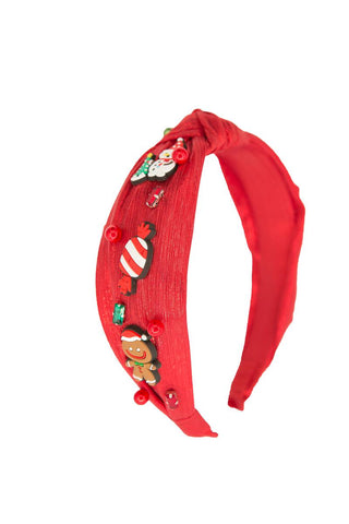Red Jeweled Christmas Charmed Knot Headband