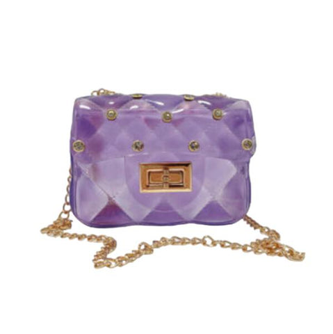 Rhinestone Stud Quilted Jelly Purse - Purple