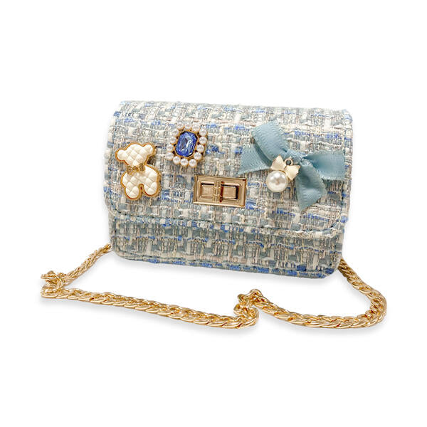 Teddy & Bow Tweed Purse - Blue