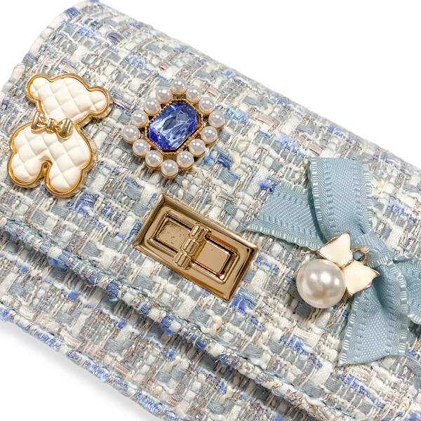 Teddy & Bow Tweed Purse - Blue