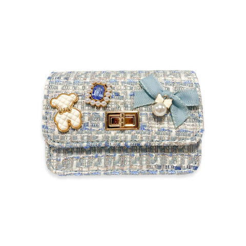 Teddy & Bow Tweed Purse - Blue