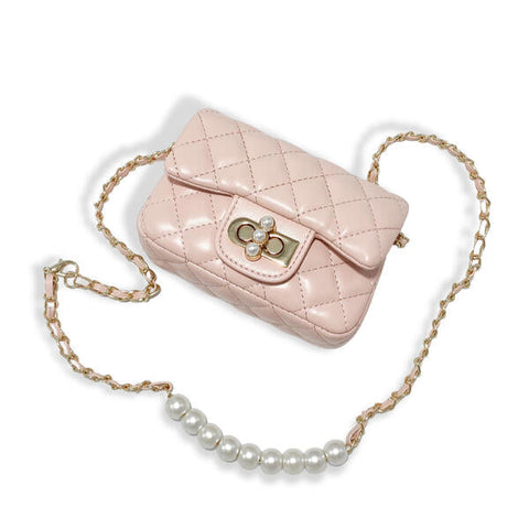 Pearl Closure Quilted Purse, pink