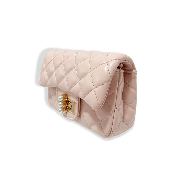 Pearl Closure Quilted Purse, pink