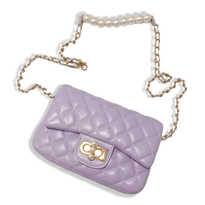 Pearl Closure Quilted Purse, purple