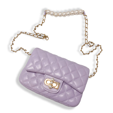 Pearl Closure Quilted Purse, purple