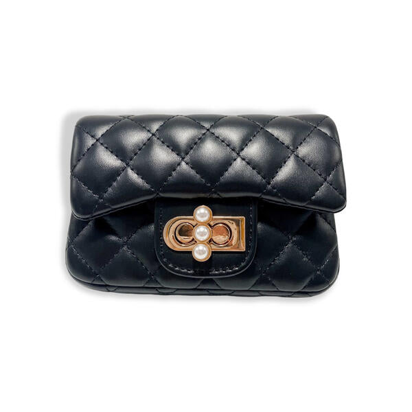 Pearl Closure Quilted Purse, black