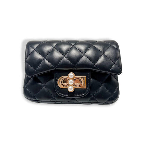 Pearl Closure Quilted Purse, black