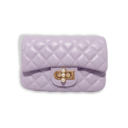 Pearl Closure Quilted Purse, purple