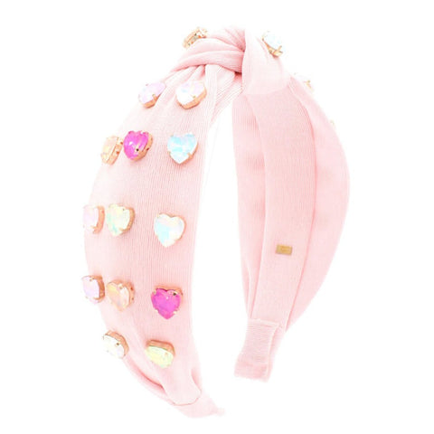 Heart Jewel Knot Headband - pink