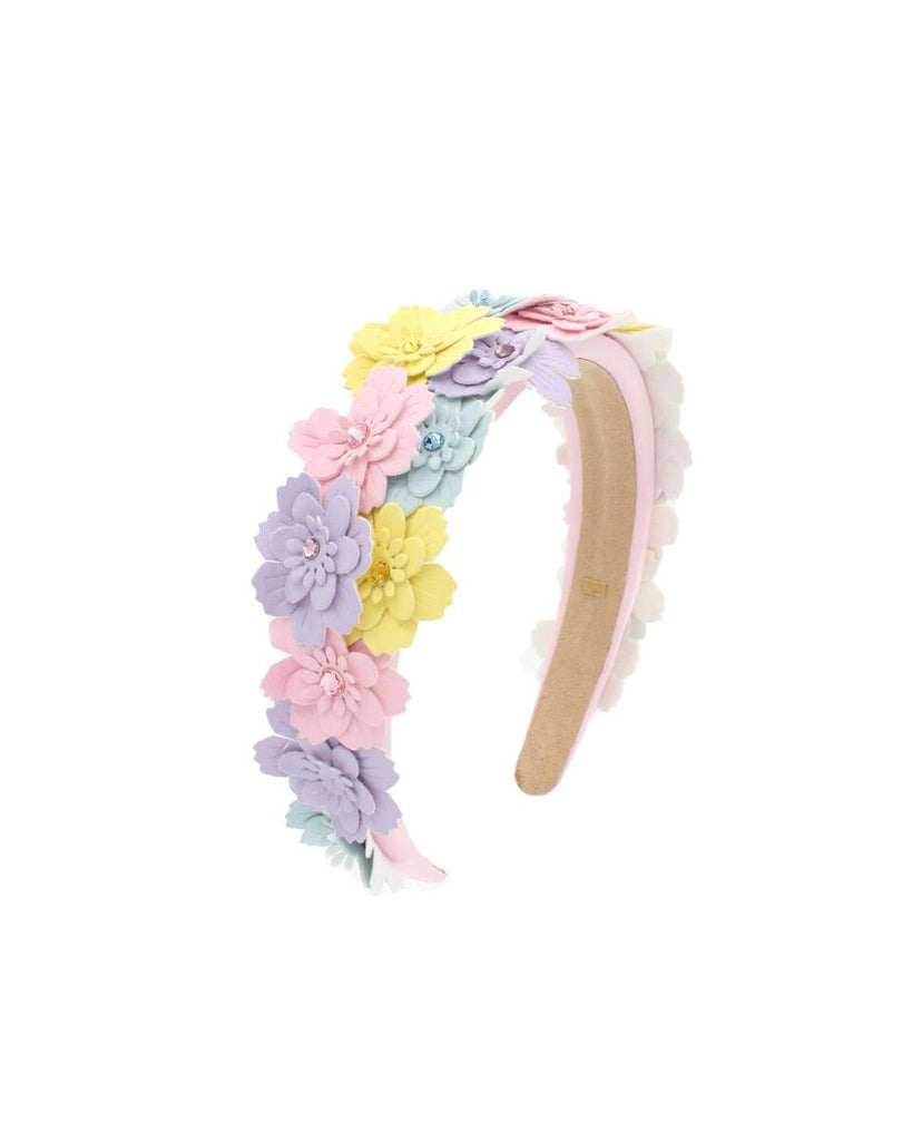 Multi Leather Flower Crystallized Padded Headband