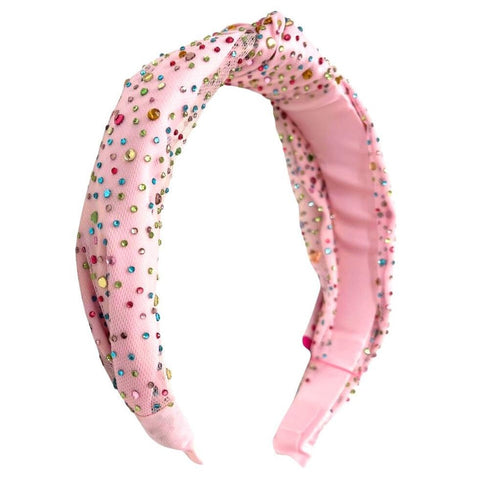 Tulle Jeweled Knot Headband, pink