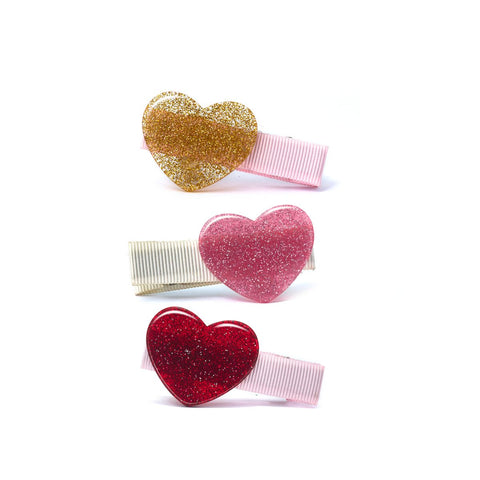 Baby Hearts Glitter Fabric Hair Clips