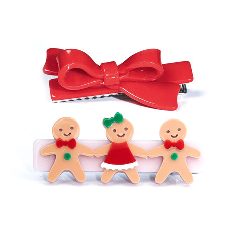 Gingerbread Friends Red Bow Alligator Clips