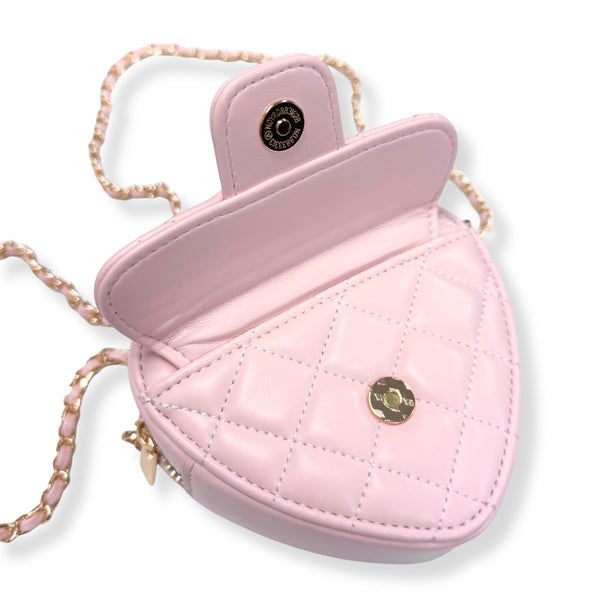 Quilted Leather Heart Purse - Pink