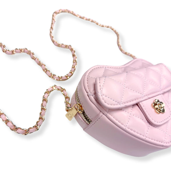 Quilted Leather Heart Purse - Pink