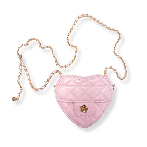 Quilted Leather Heart Purse - Pink