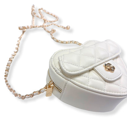 Quilted Leather Heart Purse - Ivory