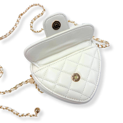 Quilted Leather Heart Purse - Ivory