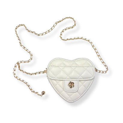 Quilted Leather Heart Purse - Ivory