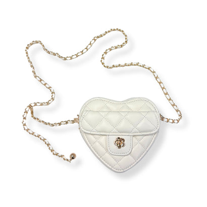 Quilted Leather Heart Purse - Ivory