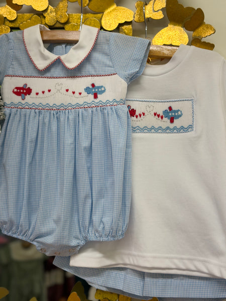 Valentine's Airplane Boy Smocked Bubble