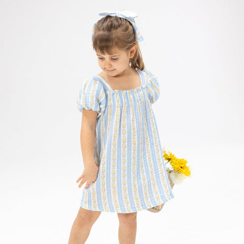 Puff Sleeve Dress with Bloomer - Odalys Floral Stripe