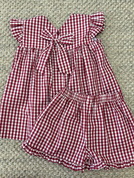 Maroon Gingham Bloomer/Short Set