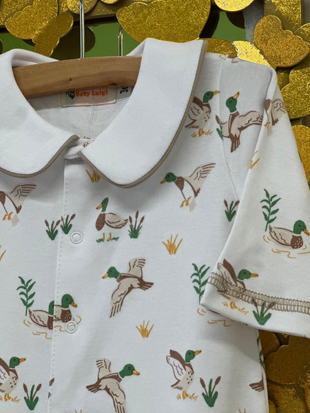 LS Snap Front Romper - Printed Mallard