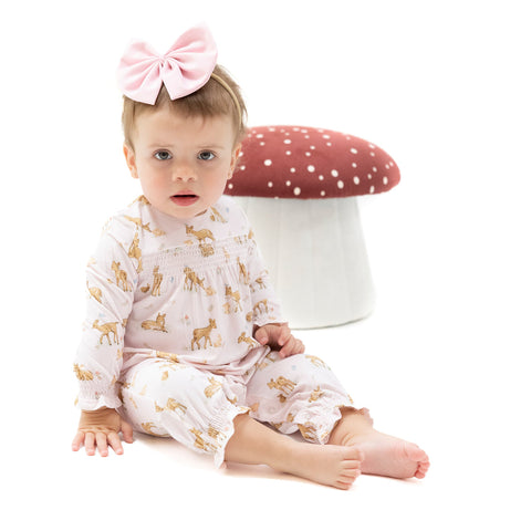 Smocked L/S Romper - Little Fawn