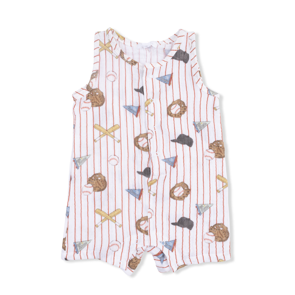 Sleeveless Shortie Romper - Vintage Baseball Stripe